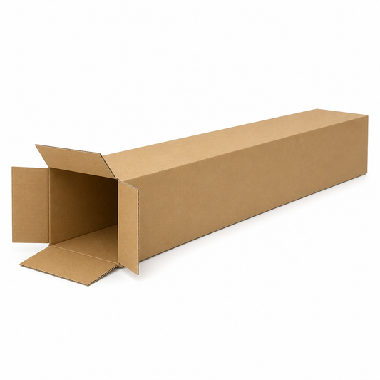 Long brown 25 x 25 x 100cm cardboard box with one end open
